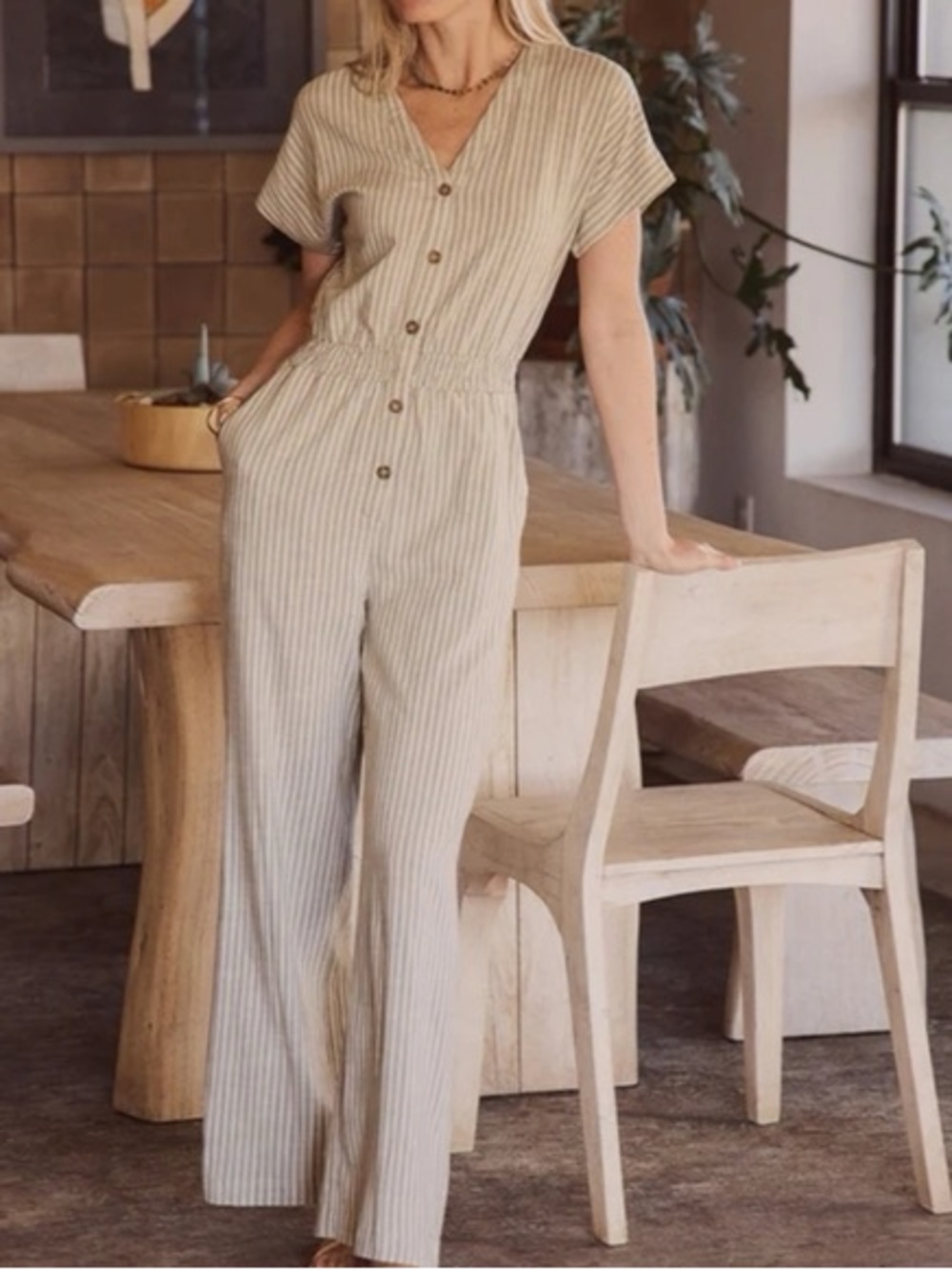 Marine Layer Lia Striped Wide Leg Jumpsuit Size L